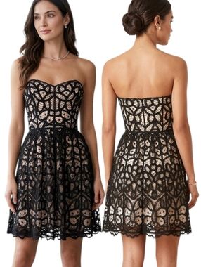 BETSEY JOHNSON Black Lace Strapless Fit & Flare Cocktail Dress - Size 6